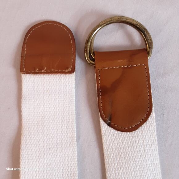 Hong Kong Womens Sucingle Belt Small Medium Peanut Brown White Canvas Cotton - Picture 6 of 12
